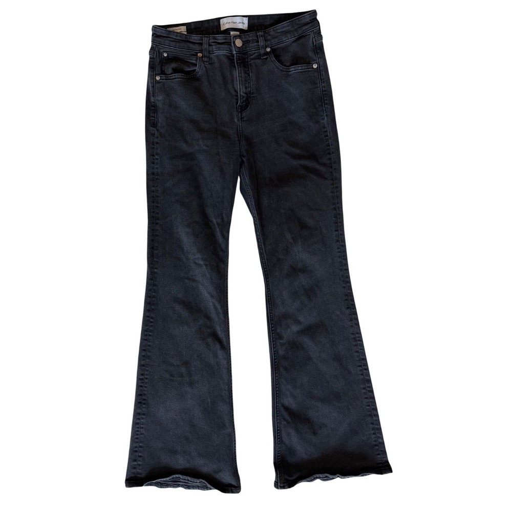 Calvin Klein Jeans Womens High Rise Flare Premium Italian Denim Black Pants